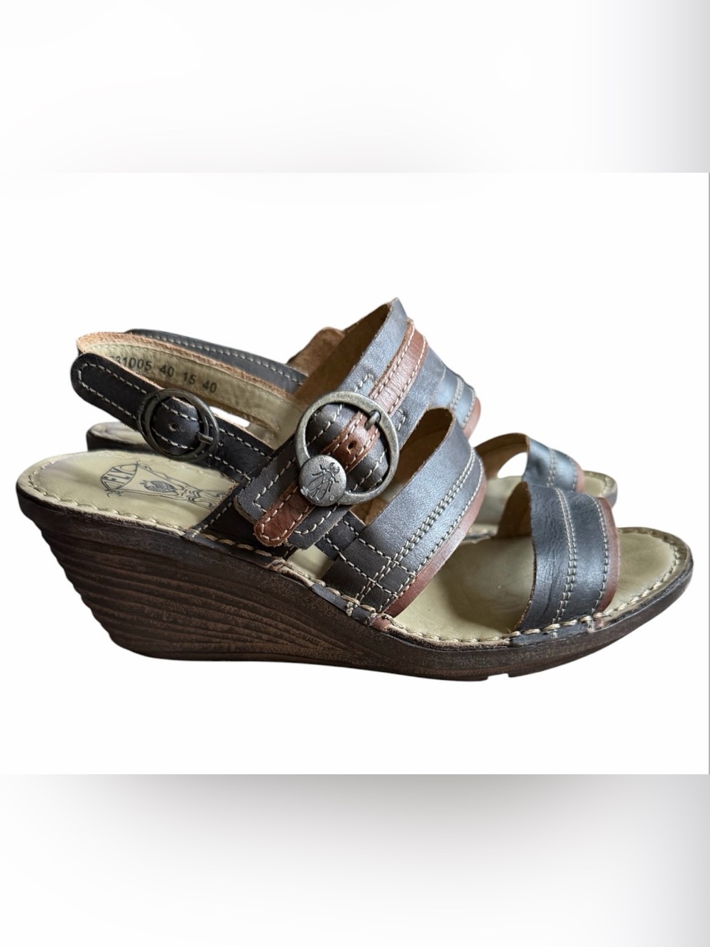 FLY London Women’s Leather Wedge Sandals Brown Multi Strap Slingback Comfort 9